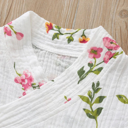 Barboteuse Bébé Fille Fleurie en Coton - Style Kimono d'Été