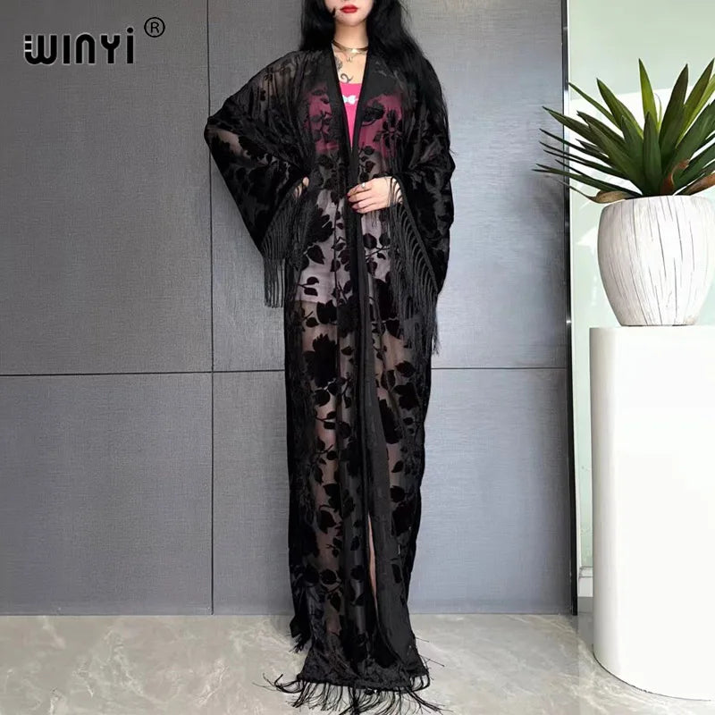 Kimono Long Imprimé Polyester pour Femme - Style Décontracté