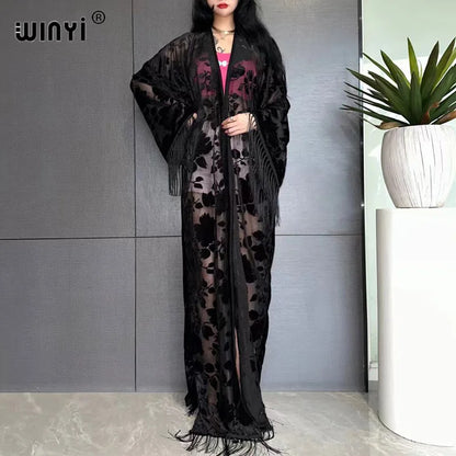 Kimono Long Imprimé Polyester pour Femme - Style Décontracté