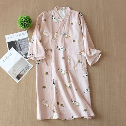 Kimono Chemise de Nuit en Coton - Motif Cartoon