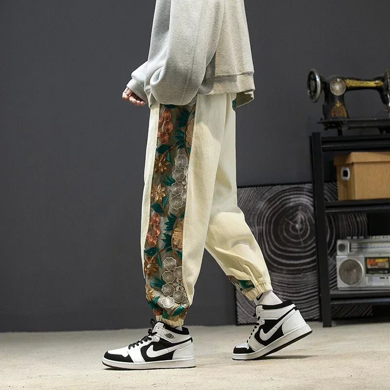 Pantalon Homme Large en Coton, Taille Élastique, Style Casual