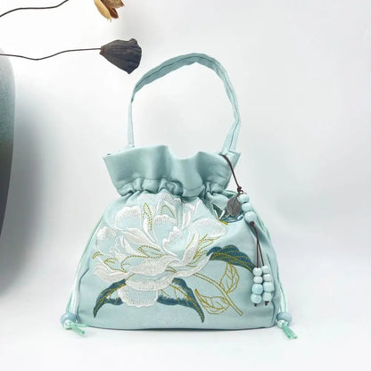 Sac à Main Bourse en Satin Fleuri - Chic et Polyvalent