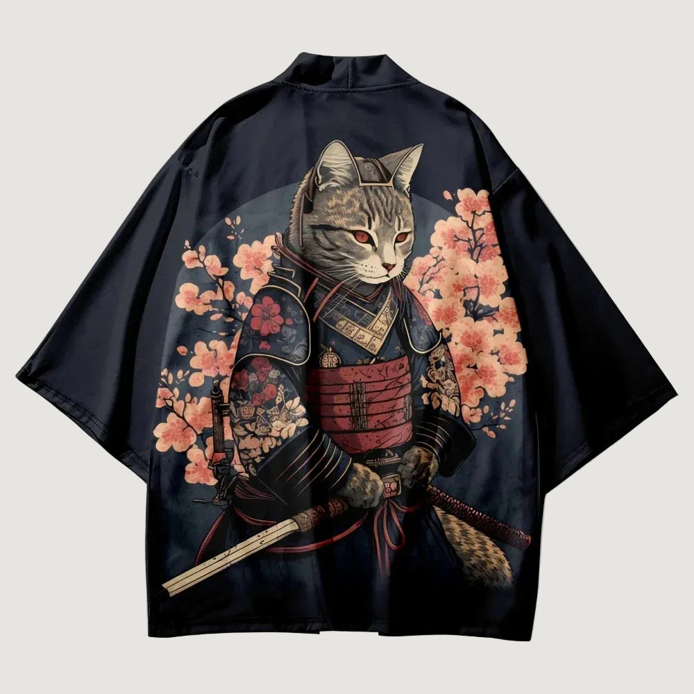 Kimono Court Homme Style Japonais avec Motifs Chat