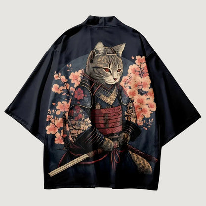 Kimono Court Homme Style Japonais avec Motifs Chat