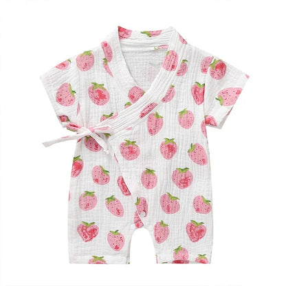 Barboteuse Bébé Kimono Fraise en Coton - Unisexe Été