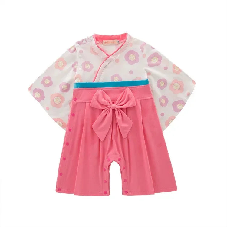 Ensemble Kimono et Pantalon Bébé Fille Style Japonais Fleuri