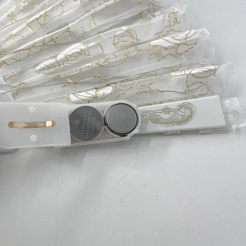 Éventail Pliant Vintage avec LED - Idéal pour Soirées et Spectacles
