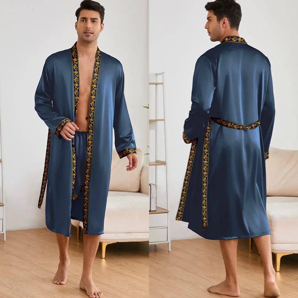 Kimono Mi-long Homme en Satin Doux et Confortable