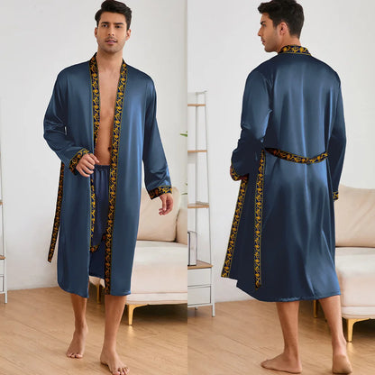 Kimono Mi-long Homme en Satin Doux et Confortable