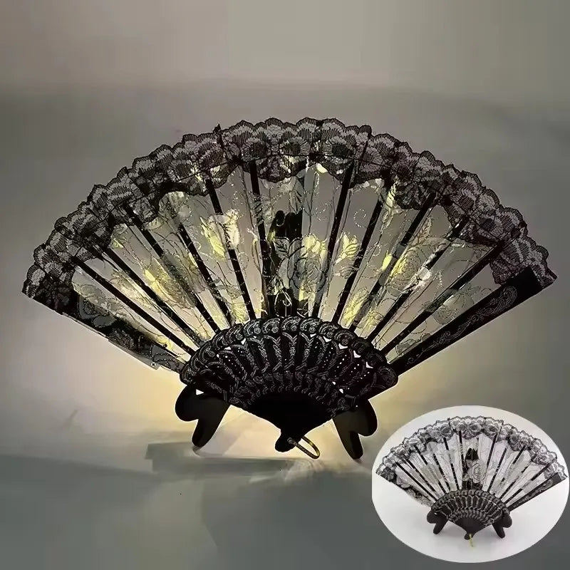 Éventail Pliant Vintage avec LED - Idéal pour Soirées et Spectacles