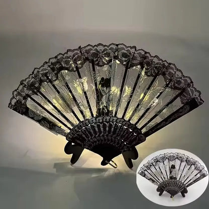 Éventail Pliant Vintage avec LED - Idéal pour Soirées et Spectacles