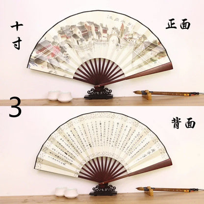 Éventail Pliant Chinois en Bambou et Soie - Style Ancien