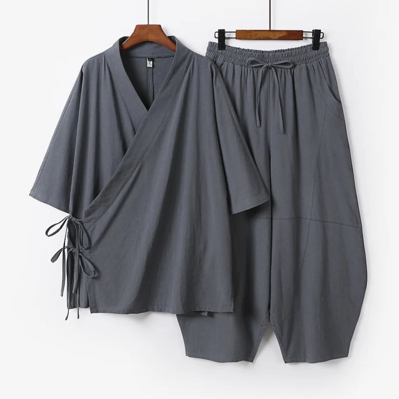 Ensemble Kimono et Pantalon Homme Style Japonais Vintage