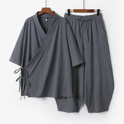 Ensemble Kimono et Pantalon Homme Style Japonais Vintage