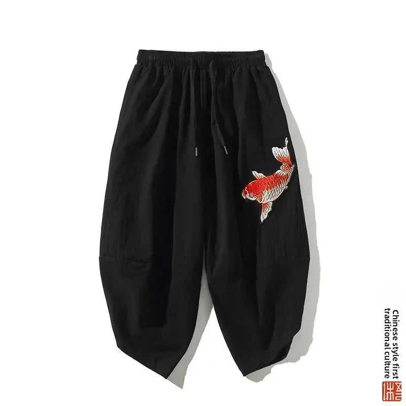 Pantalon court d'été ample en lin pour homme - style chinois