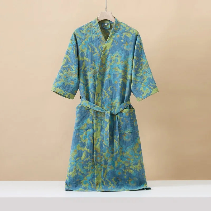 Kimono Mi-long Imprimé en Coton pour Femme