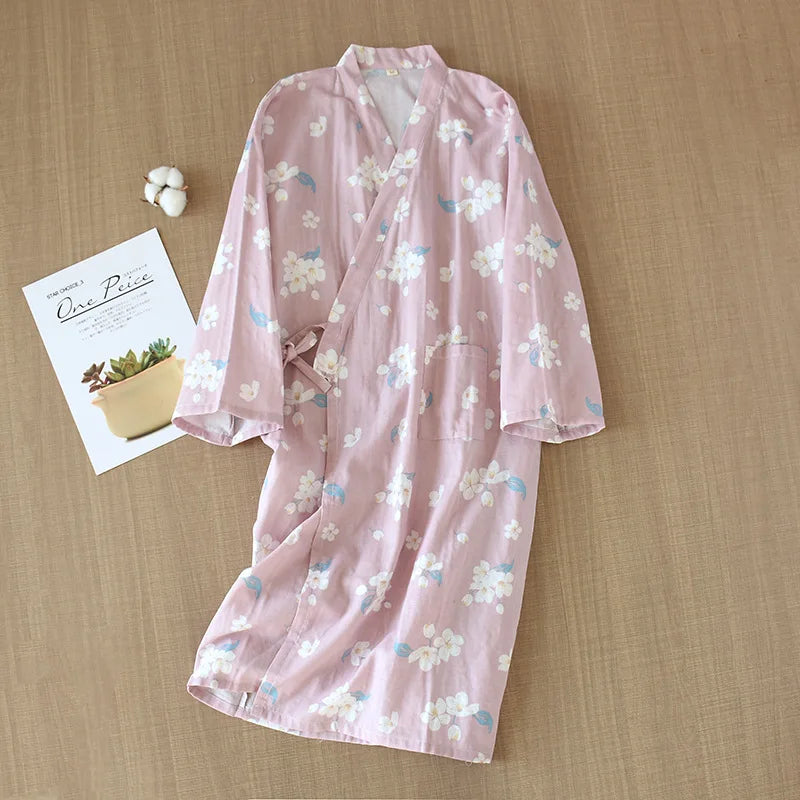 Kimono Chemise de Nuit en Coton Fleuri