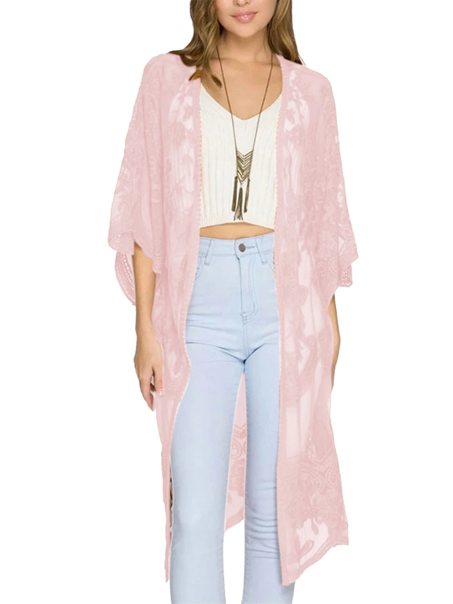 Kimono Mi-long Femme Style Bohème Chic - Transparent et Fleuri