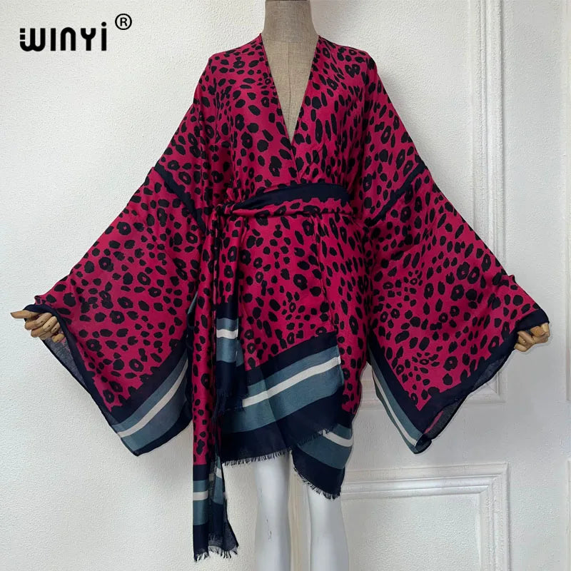 Kimono Mi-long Imprimé Léopard Femme - Style Bohème Chic