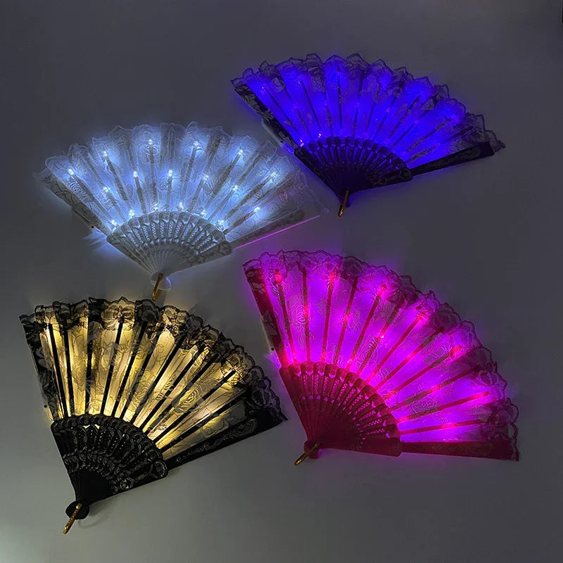Éventail Pliant Vintage avec LED - Idéal pour Soirées et Spectacles