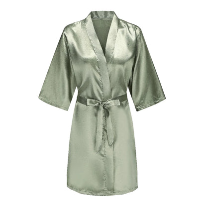 Kimono Mi-long Mariée en Satin Élégant - blanc ou vert