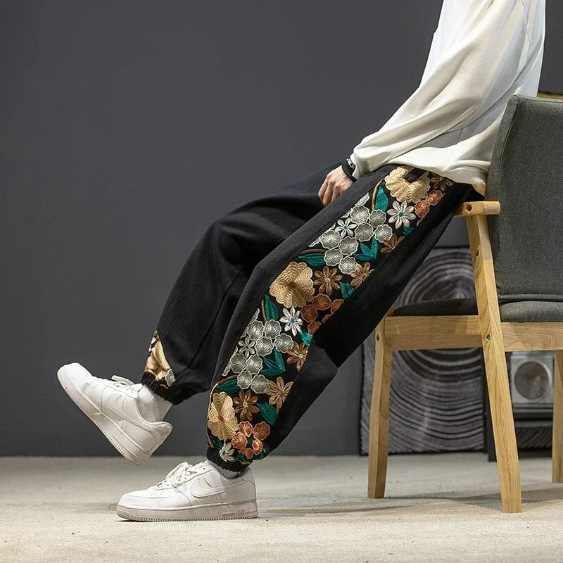 Pantalon Homme Large en Coton, Taille Élastique, Style Casual