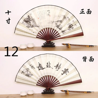 Éventail Pliant Chinois en Bambou et Soie - Style Ancien