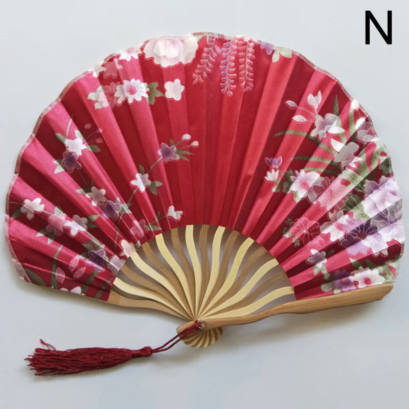 Éventail Vintage Pliant en Soie et Bambou - Style Traditionnel