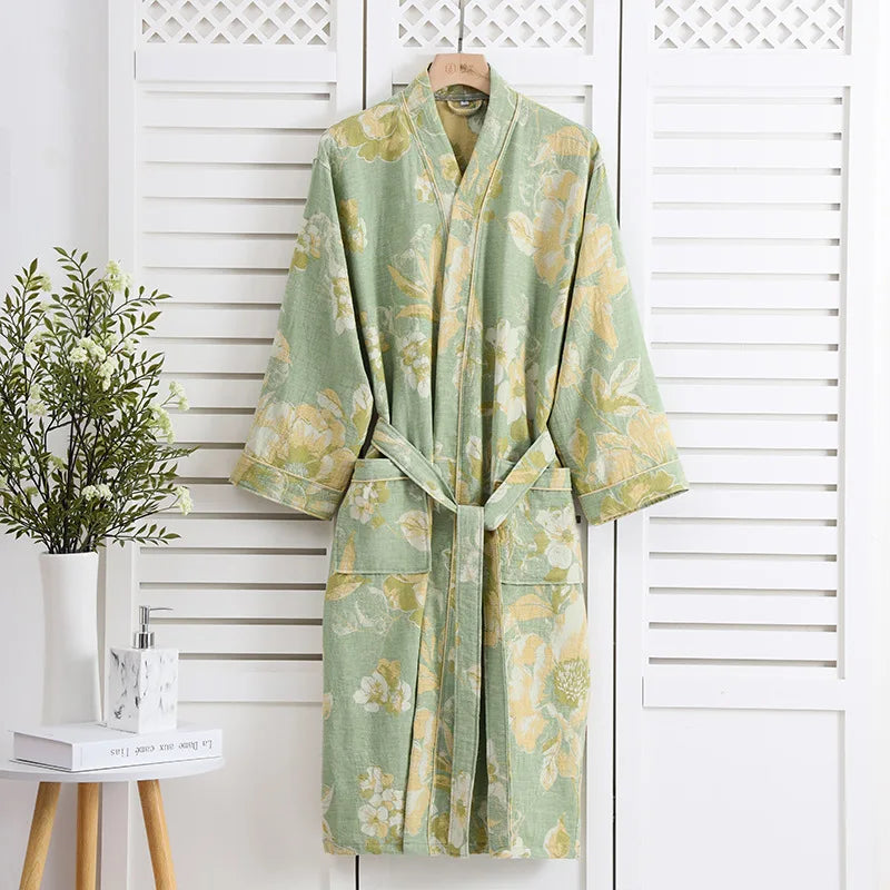 Kimono Mi-long Fleuri Femme en Coton - Confort et Style