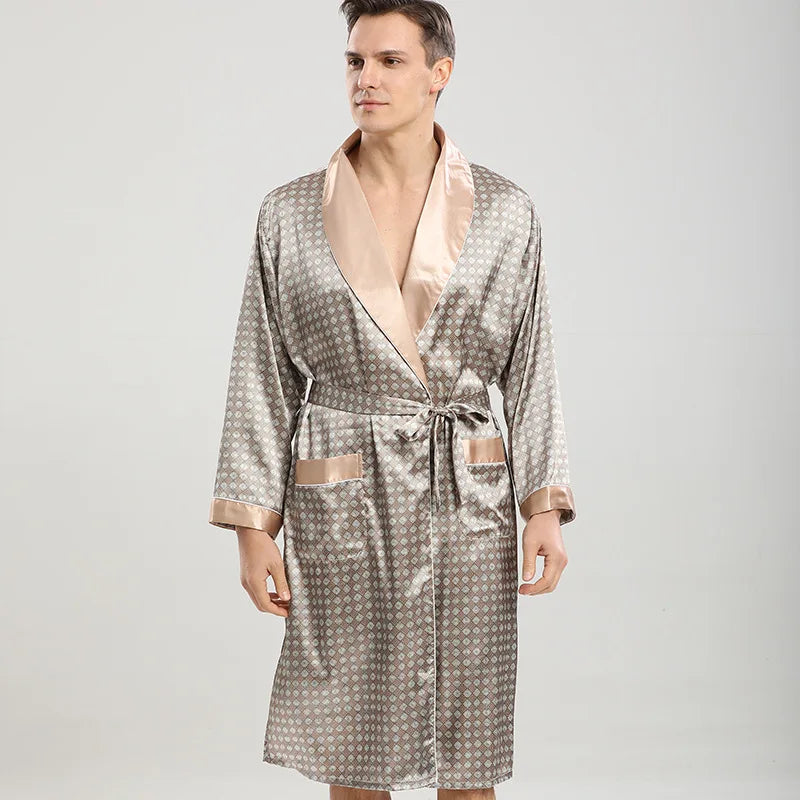 Kimono Mi-long Homme en Satin Doux et Confortable