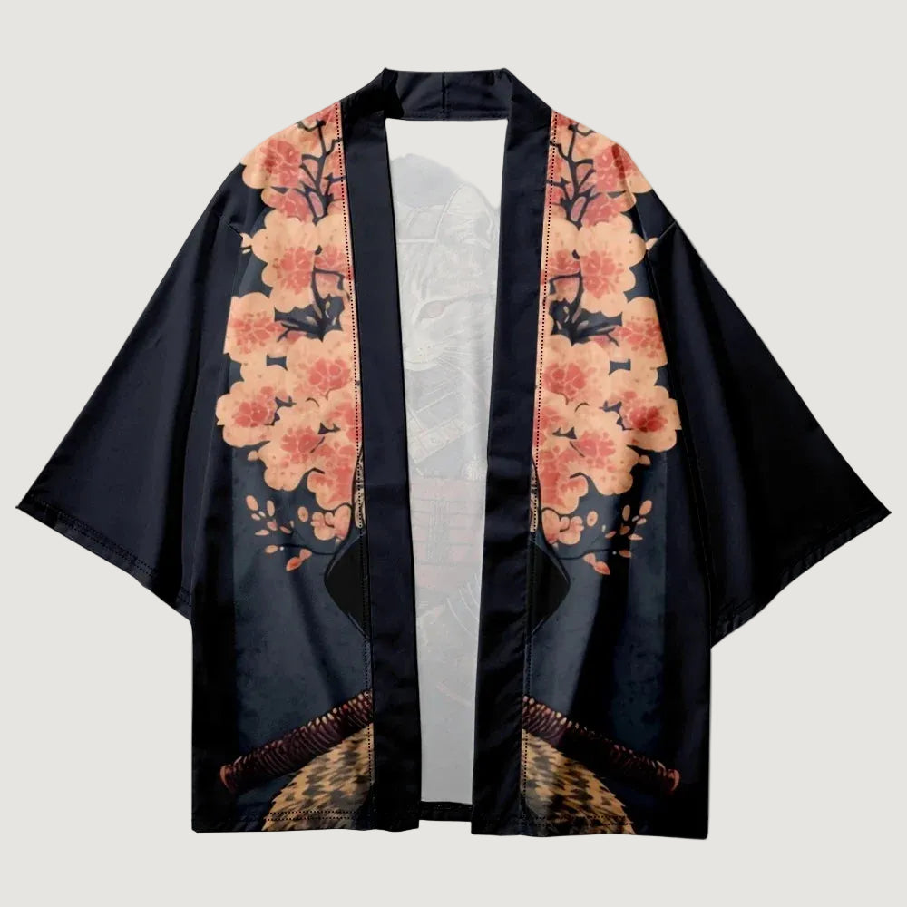 Kimono Court Homme Style Japonais avec Motifs Chat