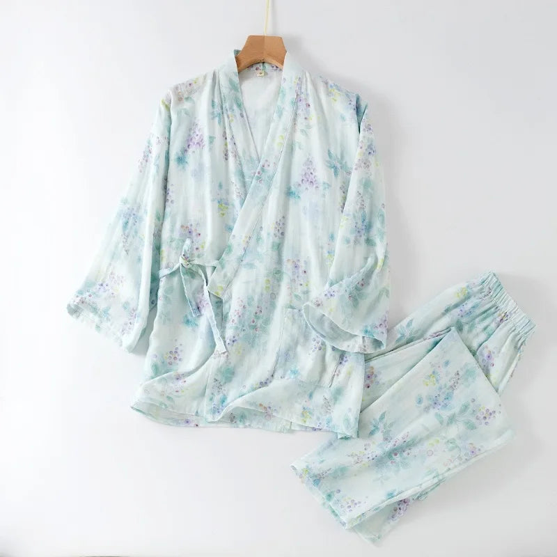 Pyjama Femme en Coton à Manches Courtes et Motif Floral