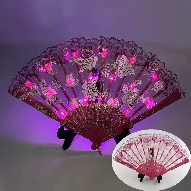 Éventail Pliant Vintage avec LED - Idéal pour Soirées et Spectacles