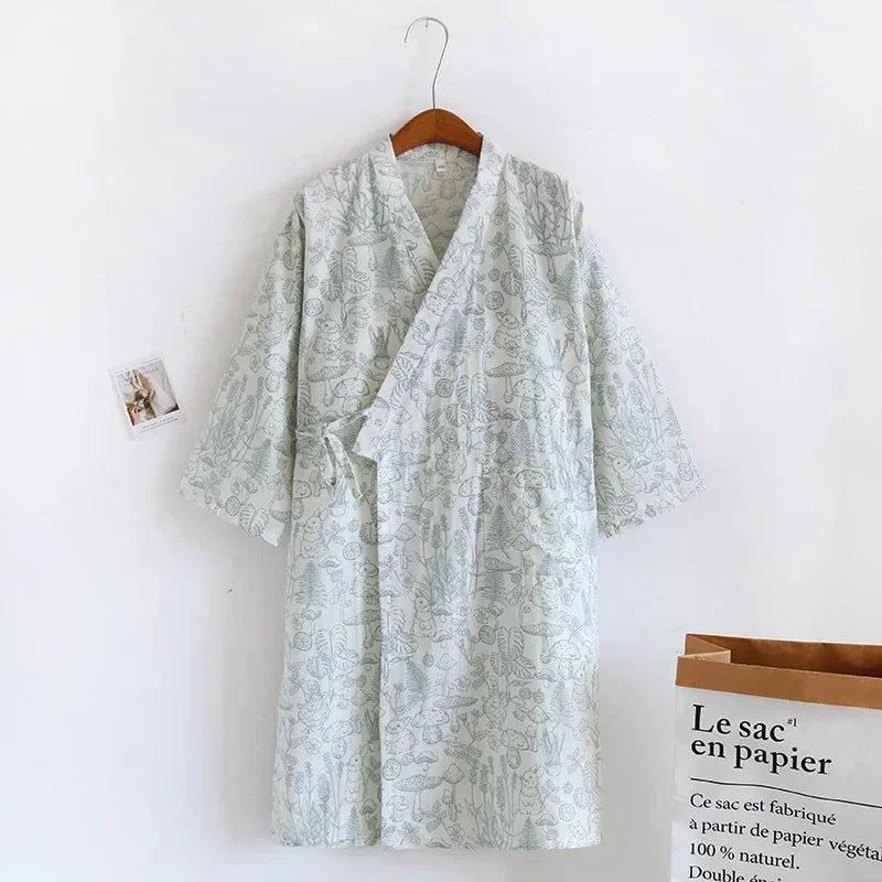 Kimono Chemise de Nuit Femme en Coton Doux