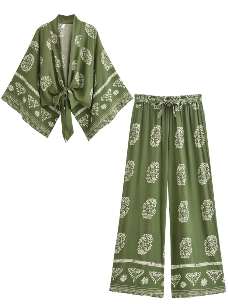 Ensemble Bohème Fleuri Femme : Haut et Pantalon Large