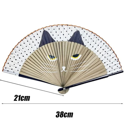 Éventail Pliant en Bambou Motif Chat - Style Japonais, Décoratif et Portable