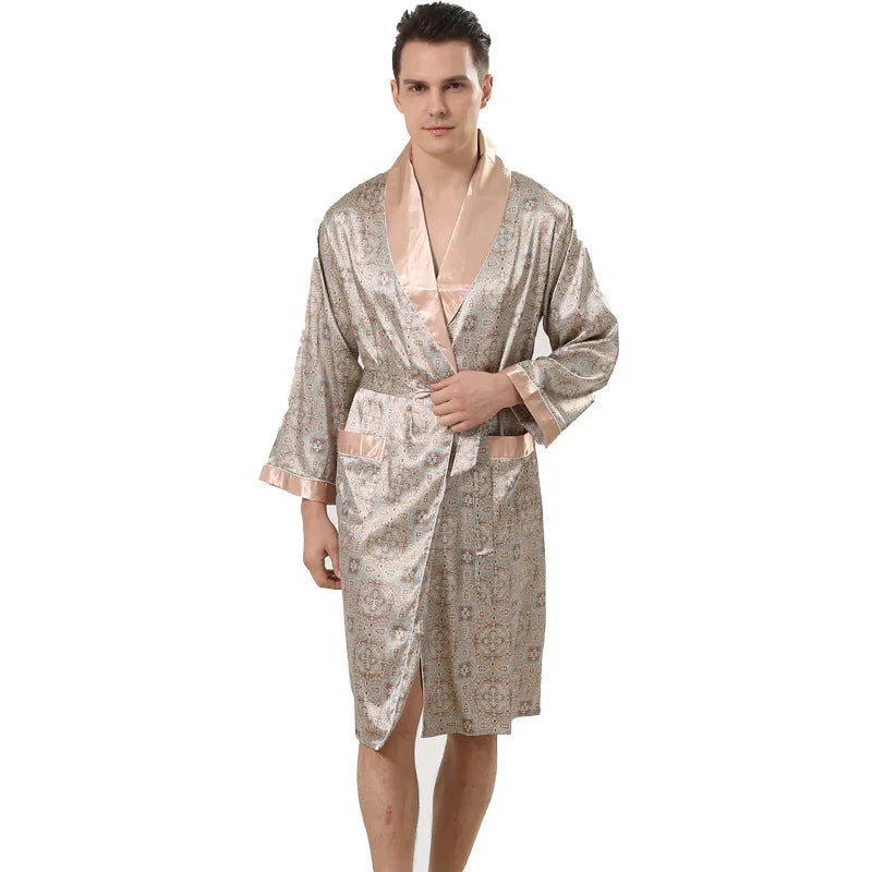 Kimono Mi-long Homme en Satin Doux et Confortable