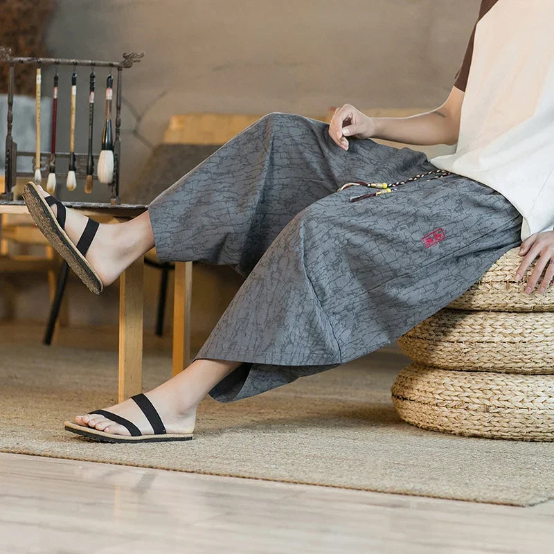 Pantalon Harem Homme en Coton et Lin - Style Chinois Traditionnel