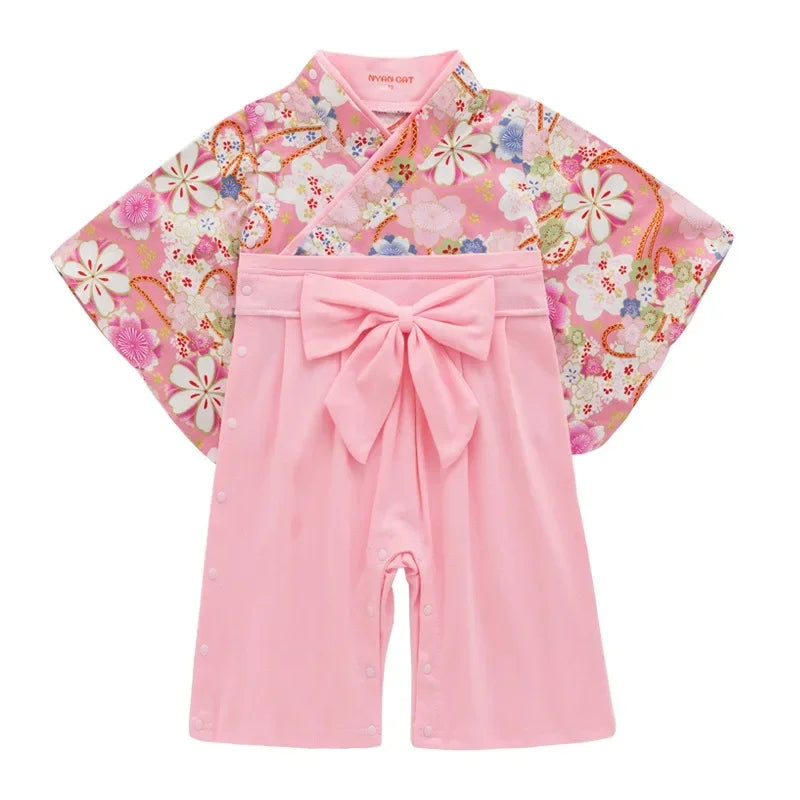 Ensemble Kimono et Pantalon Bébé Fille Style Japonais Fleuri