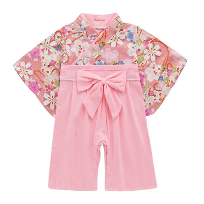 Ensemble Kimono et Pantalon Bébé Fille Style Japonais Fleuri
