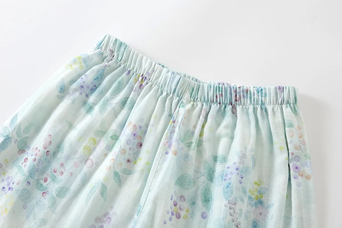 Pyjama Femme en Coton à Manches Courtes et Motif Floral