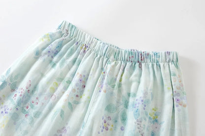 Pyjama Femme en Coton à Manches Courtes et Motif Floral