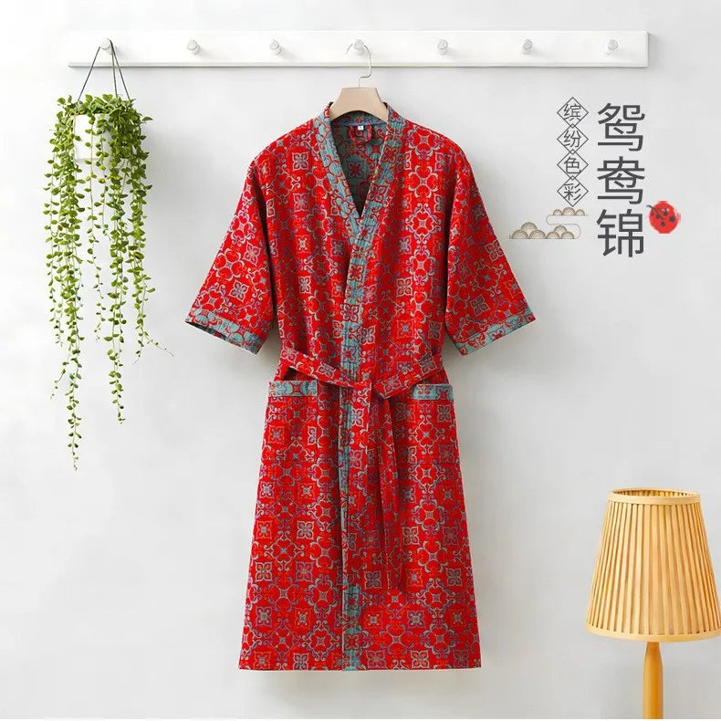 Kimono Mi-long Imprimé en Coton pour Femme