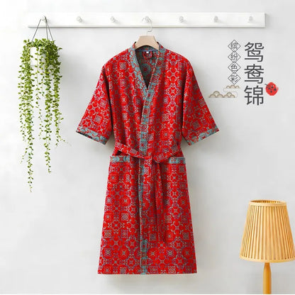 Kimono Mi-long Imprimé en Coton pour Femme