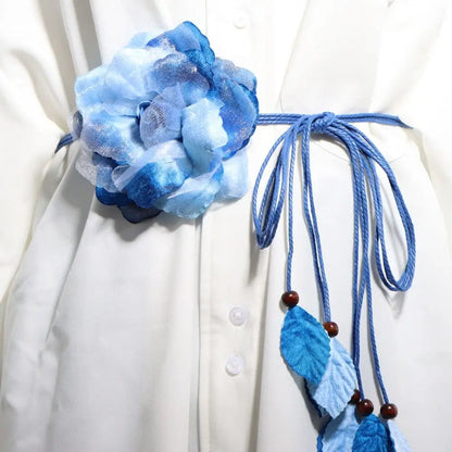 Ceinture Longue Femme Style Kimono avec Grande Fleur Décorative