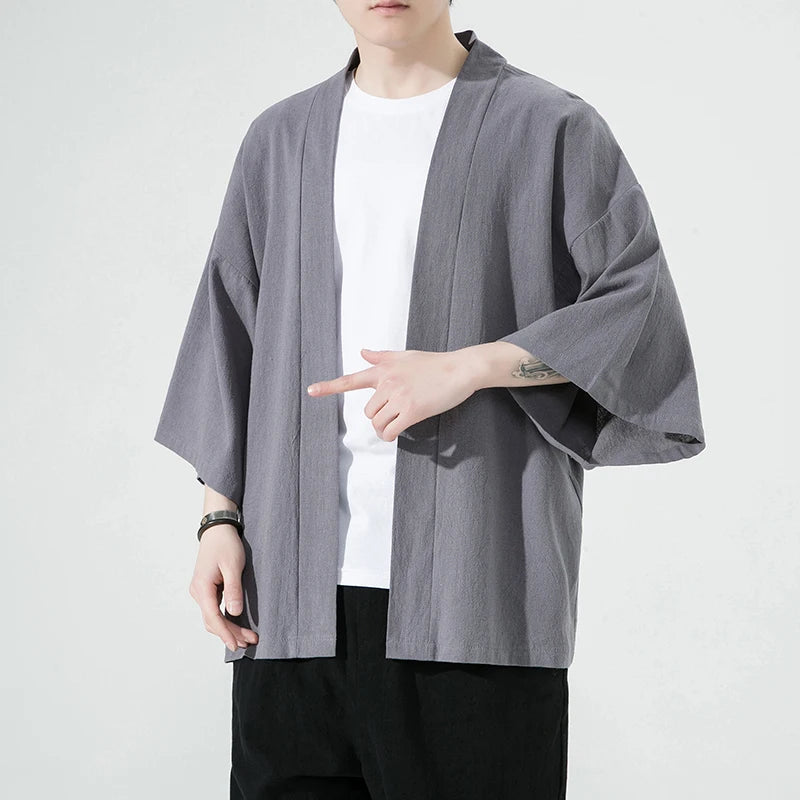 Cardigan Kimono Homme en Coton - Style Traditionnel Asiatique