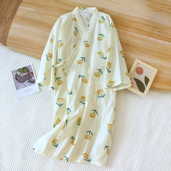 Kimono Chemise de Nuit en Coton Fleuri