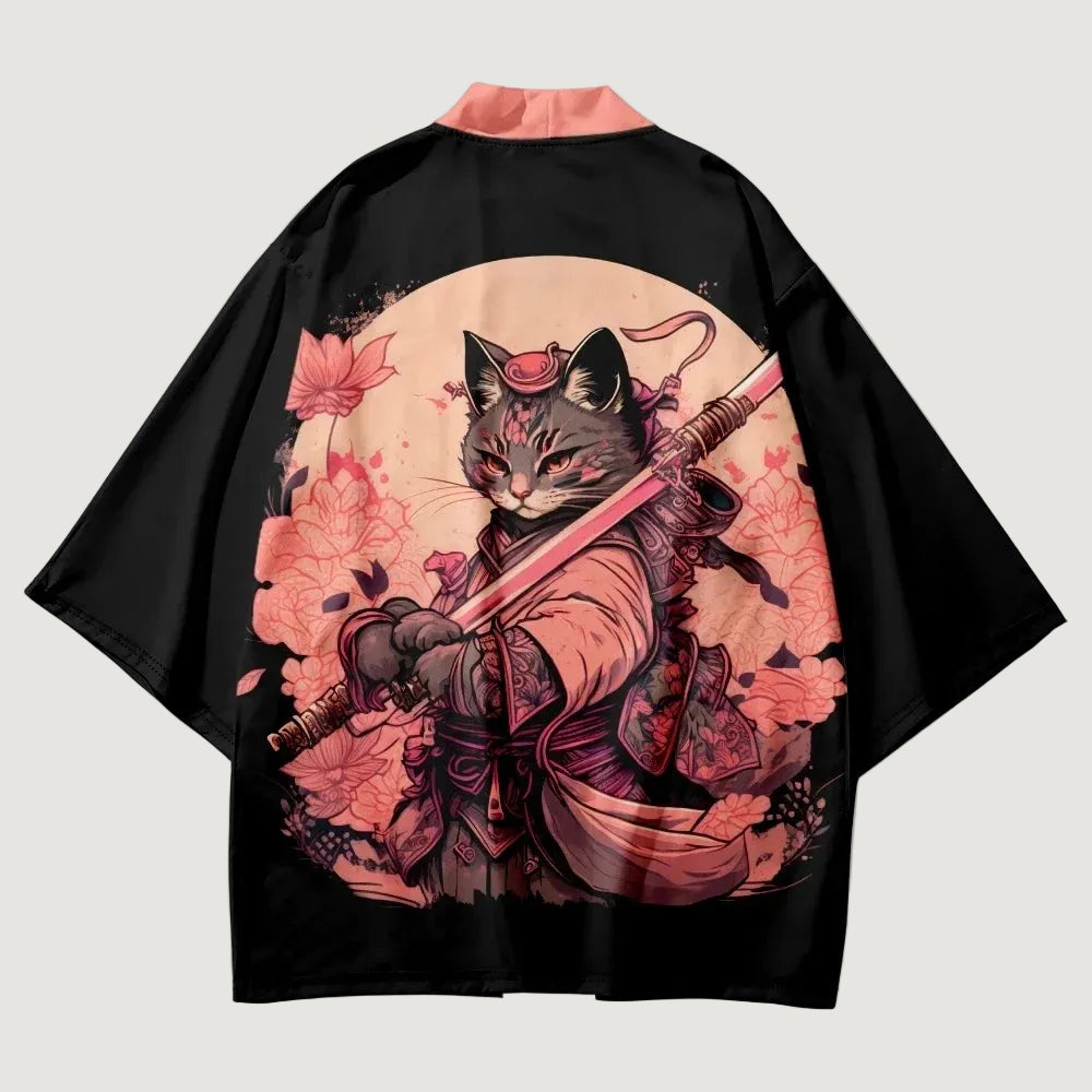 Kimono Court Homme Style Japonais avec Motifs Chats