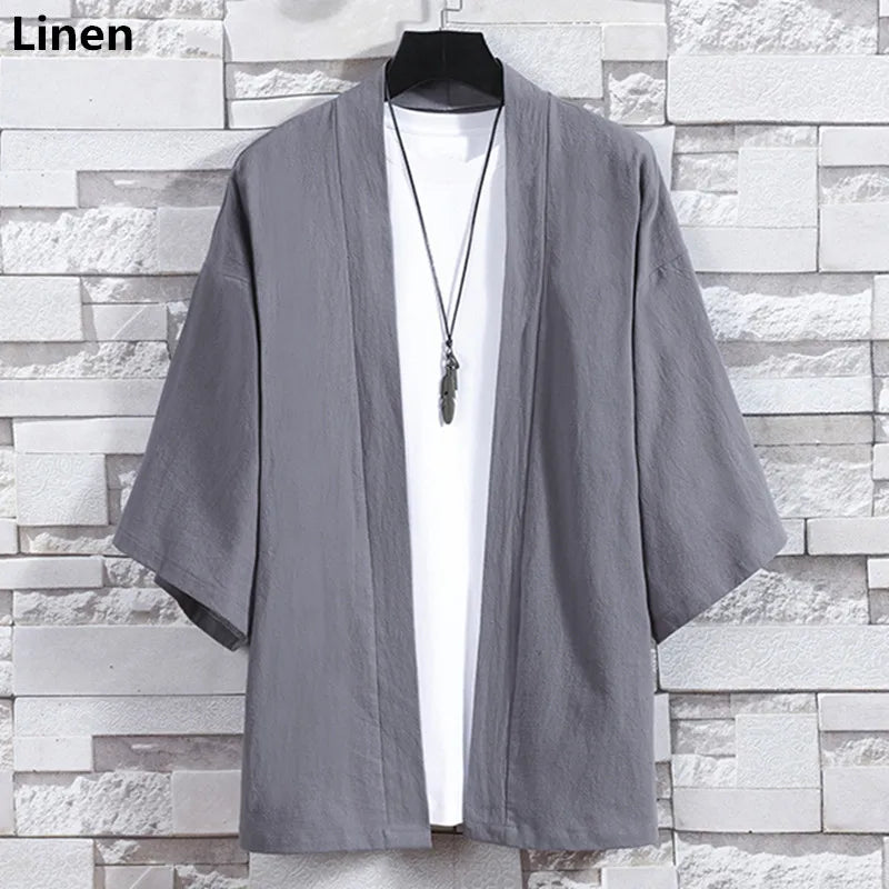 Kimono Court Mixte en Coton et Lin
