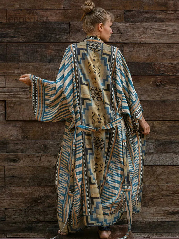 Kimono Long Bohème Imprimé Femme